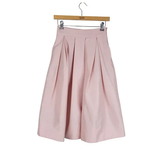 White House Black Market Pleated Midi Skirt Pastel Pink Size 00 Soft Girl Preppy - Picture 1 of 13